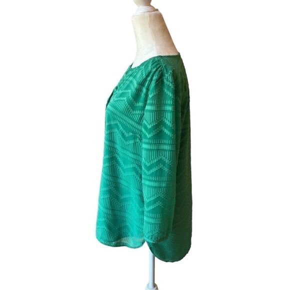 Talbots Green Chevron 3/4 Sleeve Blouse - Picture 6 of 16
